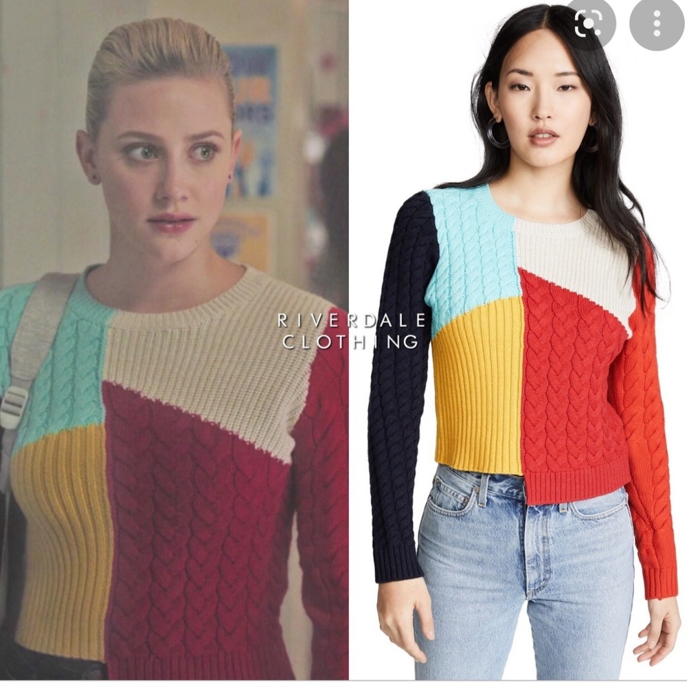 Alice + Olivia Colorful Patchwork Crew Neck Sweater